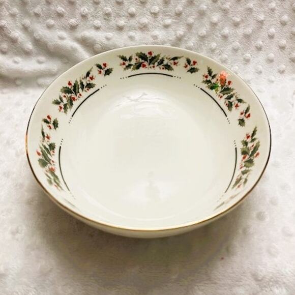 Vintage Holly Yuletide Christmas 10 1/2" Porcelain Oval Serving Bowl-NEW - Picture 3 of 5
